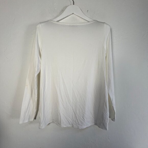 Eileen Fisher Womens White Boat Neck Long-Sleeve Top Size Medium Stretch Casual - Picture 2 of 7